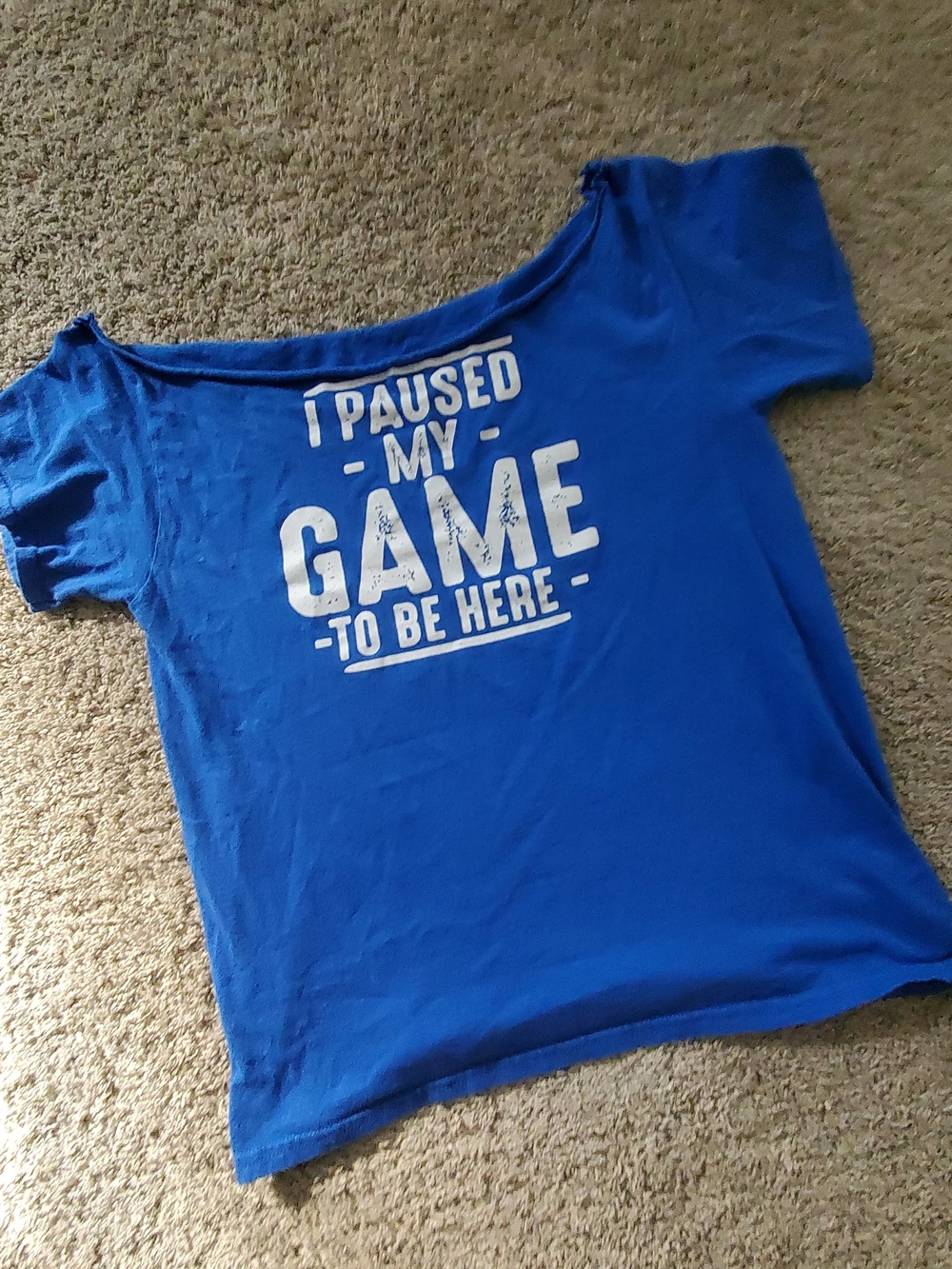 Blue Off The Shoulder Graphic Tee